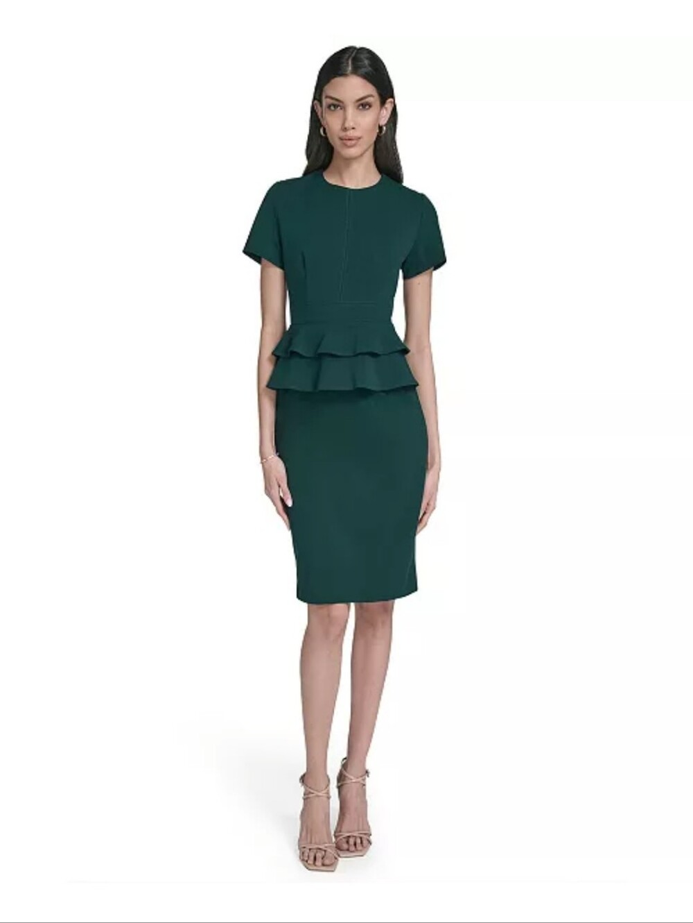 Calvin Klein NWT Green Ruffle Peplum Sheath Dress Size 10 $134 Quiet Luxury